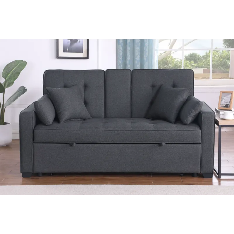 Cody II - 69.5\"W Dark Gray Linen Convertible Sleeper Loveseat With Cup Holder, Charging Ports and P