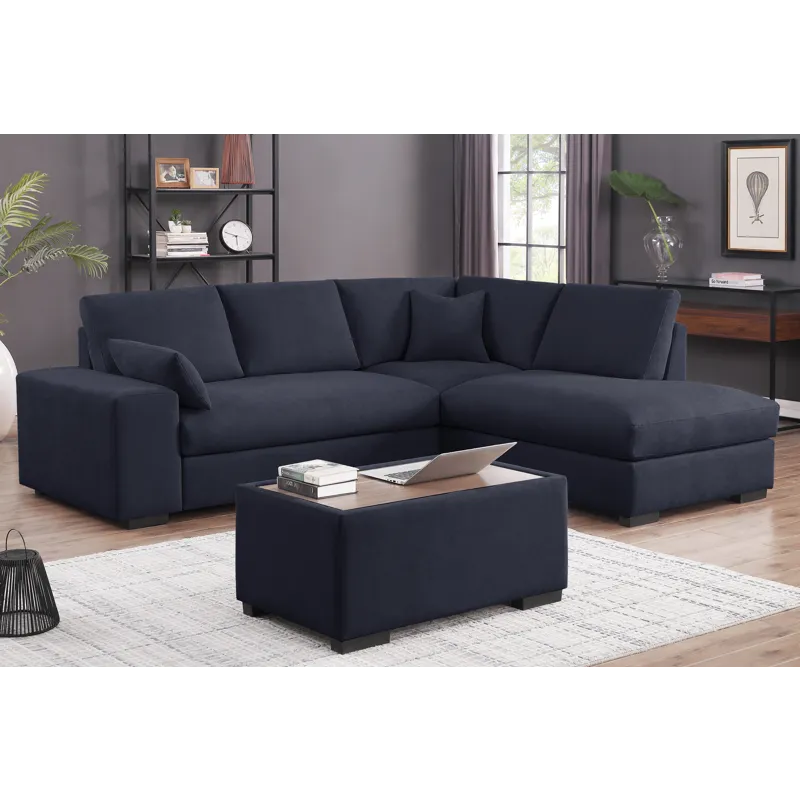 Joshua - 100\"W Dark Gray Woven Fabric Sectional Sofa With Right Facing Chaise and Console Ottoman