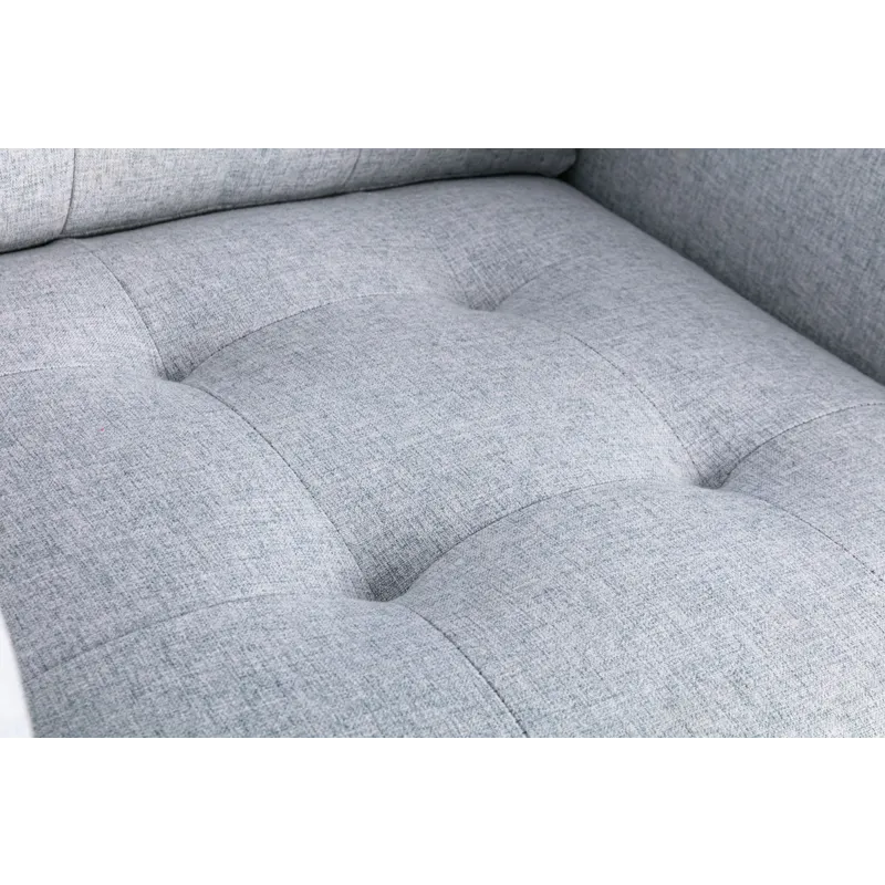 Victoria - Linen Fabric Loveseat With Metal Legs, Side Pockets, And Pillows - Light Gray