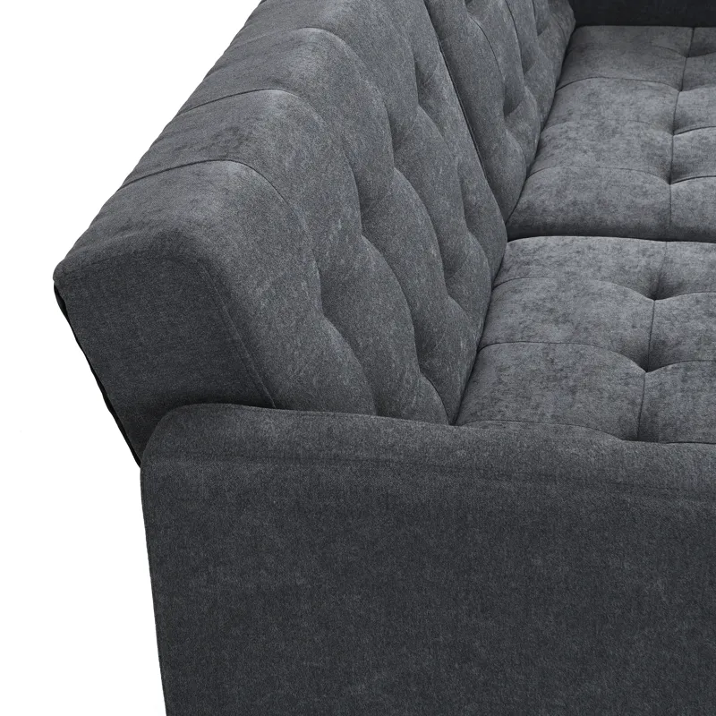Futon Sofa Bed Convertible Folding Lounge Couch, Armrests - Dark Gray