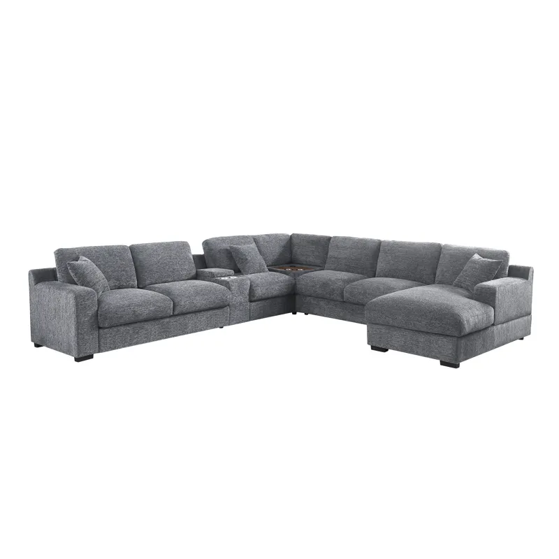 Celine - Chenille Fabric Corner Sectional Sofa With Right-Facing Chaise, Cupholders, And Charging Po