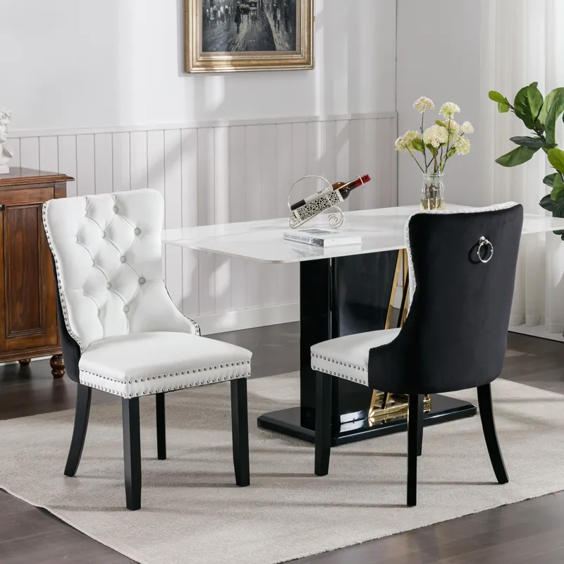 Nikki - Modern, High-End Tufted Solid Wood Contemporary PU And Velvet Upholstered Dining Chair With 