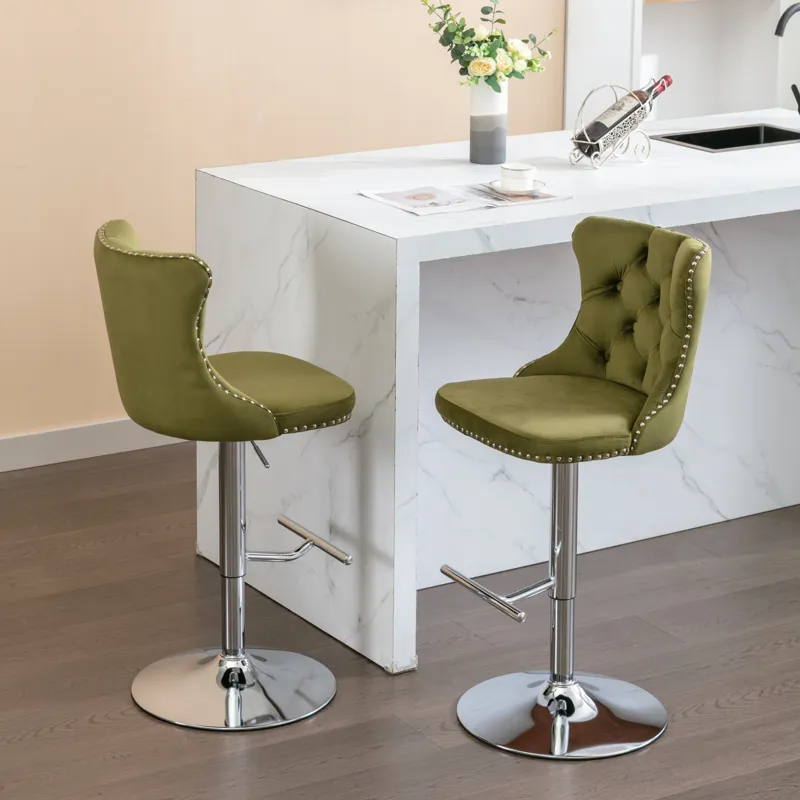 Swivel Velvet Barstools Adjusatble Seat Height From 25-33\", Modern Upholstered Chrome Base Bar Stoo