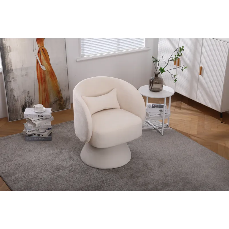 26.4\" Swivel Accent Chair Armchair, Round Barrel Chair In Fabric For Living Room Bedroom - Beige