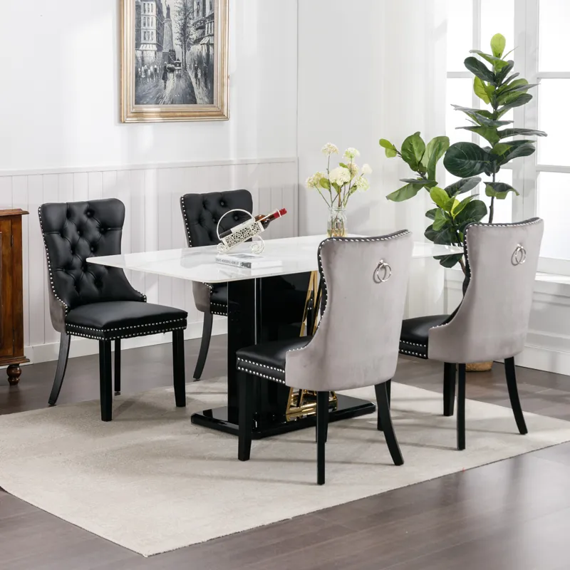 Nikki - Modern, High-End Tufted Solid Wood Contemporary PU And Velvet Upholstered Dining Chair With 