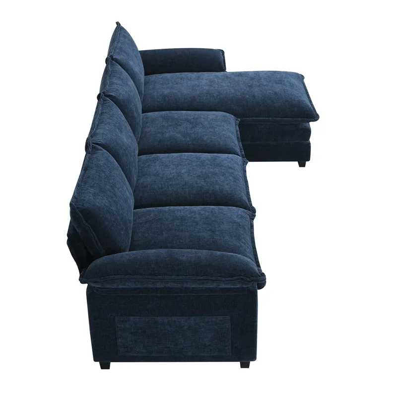 Modern L Shaped Chenille Cloud Sofa With Double Seat Cushions, 5 Seat Upholstered Indoor Furniture, 