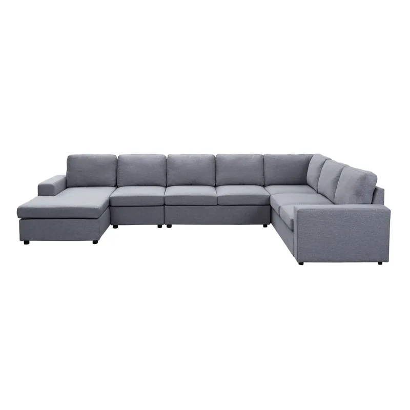 Hayden - Linen 7 Seat Reversible Modular Sectional Sofa Chaise - Light Gray