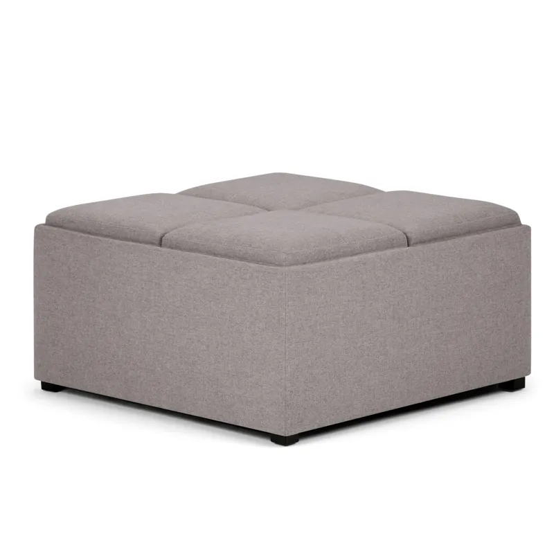 Avalon - Square Coffee Table Storage Ottoman - Cloud Grey