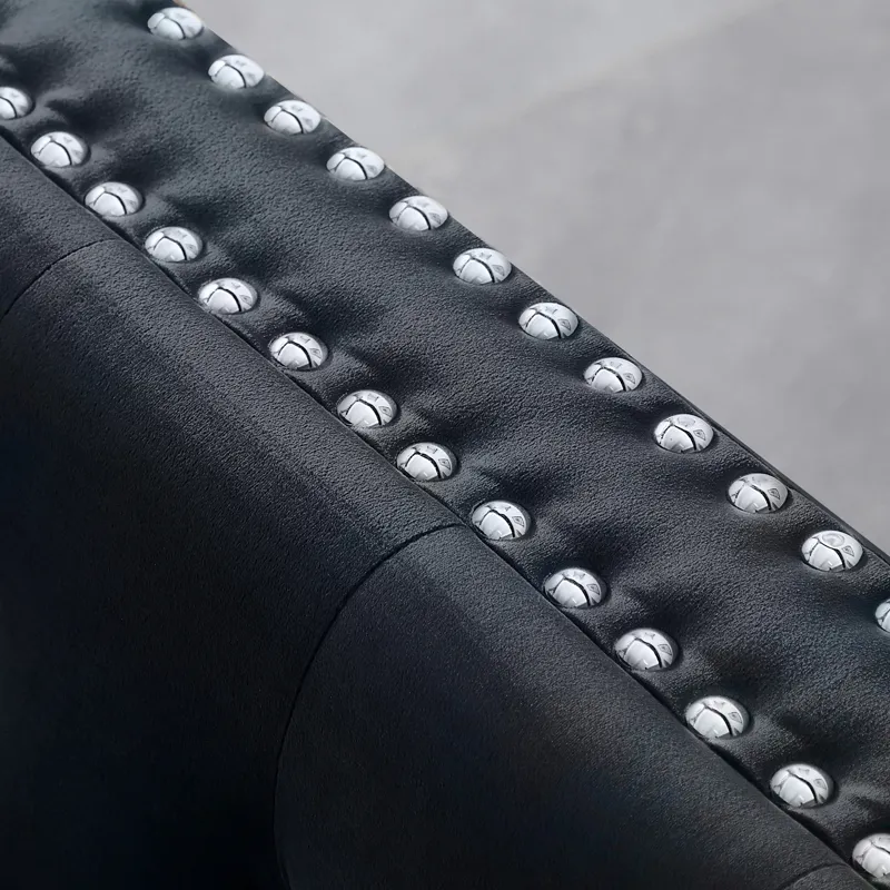 Wide Sofa With Jeweled Buttons Square Arm, 2 Pillows - Black