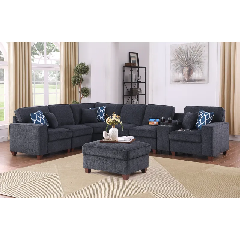 Gina - Sectional Sofa With Ottoman - Black