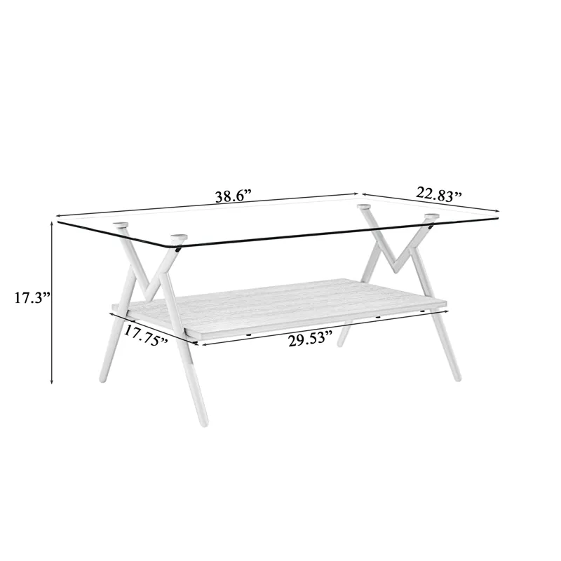 Rectangle Coffee Table With Tempered Glass Top And Metal Legs, Modern Table For Living Room - Transp