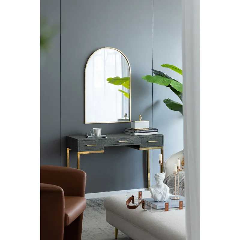 Arched Accent Mirror With Metal Frame For Bathroom, Bedroom, Entryway Wall - Gold