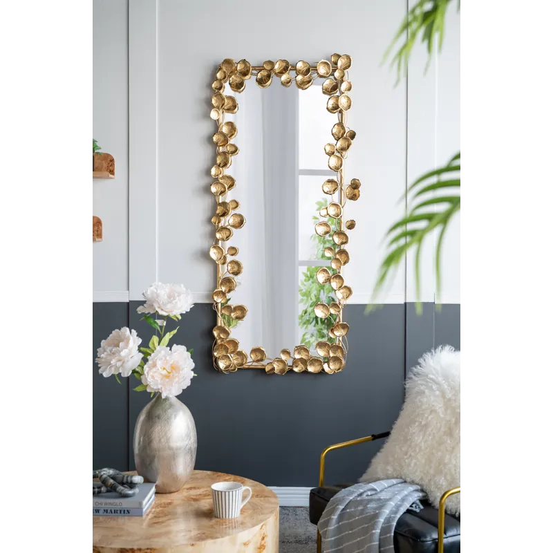 Stella Full Length Mirror With Leaf Accents, Floor Miiror For Living Room Bedroom - Golden
