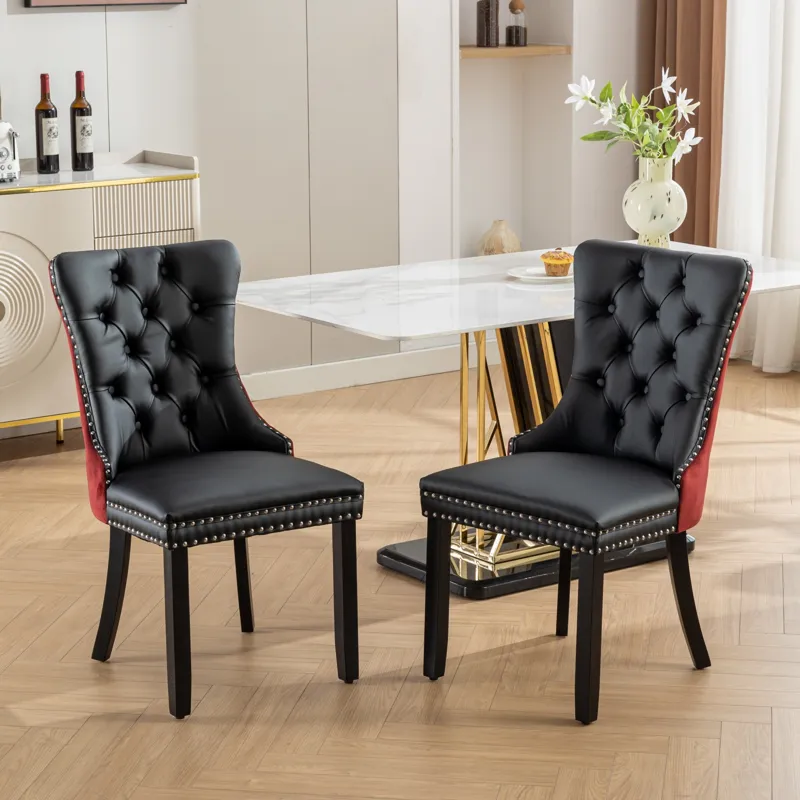 Nikki - Modern, High-End Tufted Solid Wood Contemporary PU And Velvet Upholstered Dining Chair With 