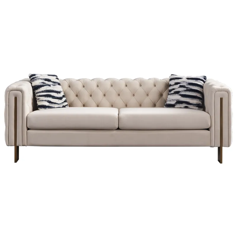 Chesterfield - Modern Tufted Velvet Living Room Sofa, 84.25\'\'W Couch - Cream
