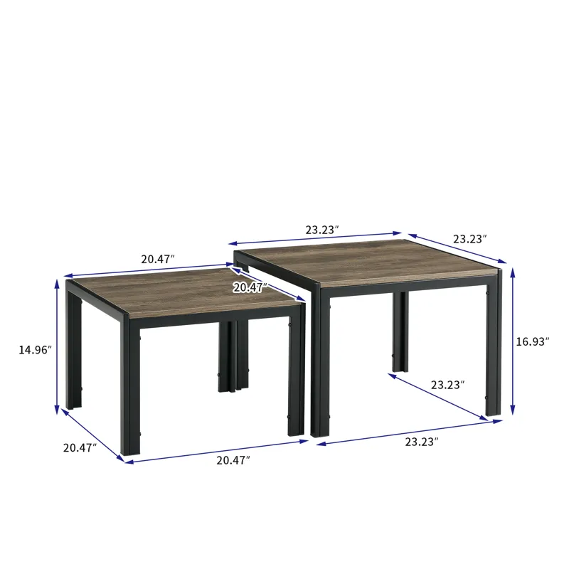 Nesting Coffee Table (Set of 2), Square Modern Stacking Table With Wood Finish For Living Room - Gra