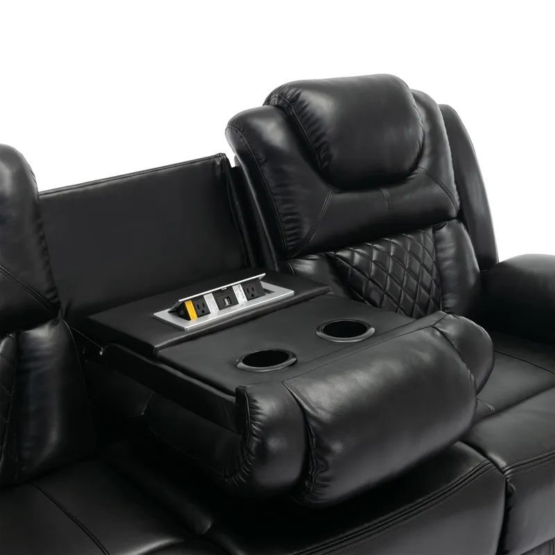 Home Theater Seating Manual Recliner Chair With Center Console And Led Light Strip For Living Room -
