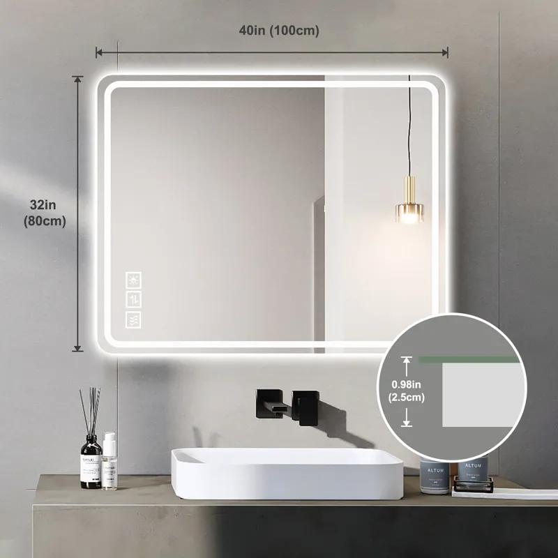 40X32\" LED Bathroom Mirror Vanity Mirrors With Front Lights Wall Mounted Anti-Fog Frameless Make Up