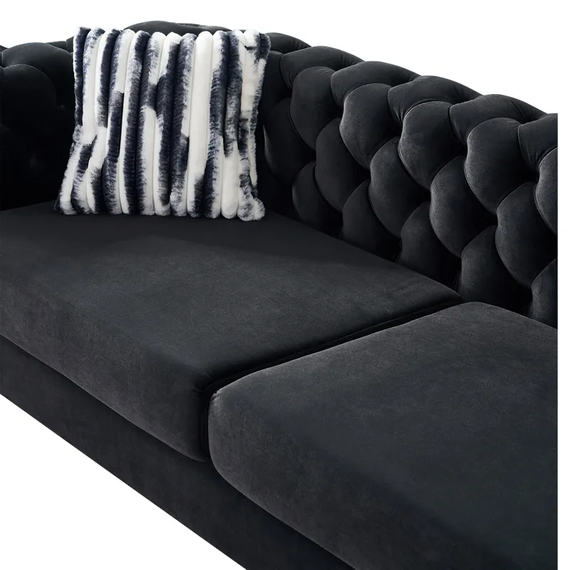 Chesterfield - Modern Tufted Velvet Living Room Sofa, 84.25\'\'W Couch - Black