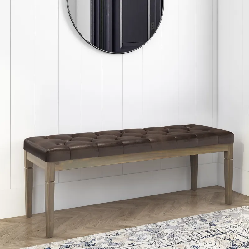 Waverly - Tufted Ottoman Bench - Distressed Brown