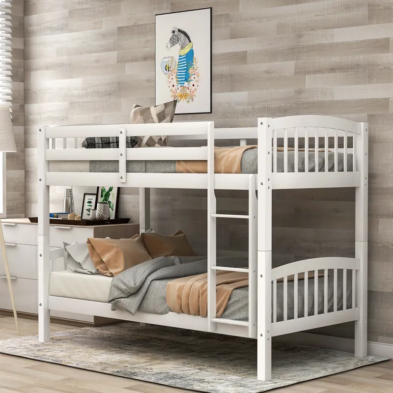 80.51\" Twin Over Twin Bunk Bed With Ladder - White