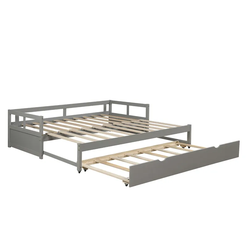 Extending Daybed With Trundle, Wooden Daybed With Trundle - Gray
