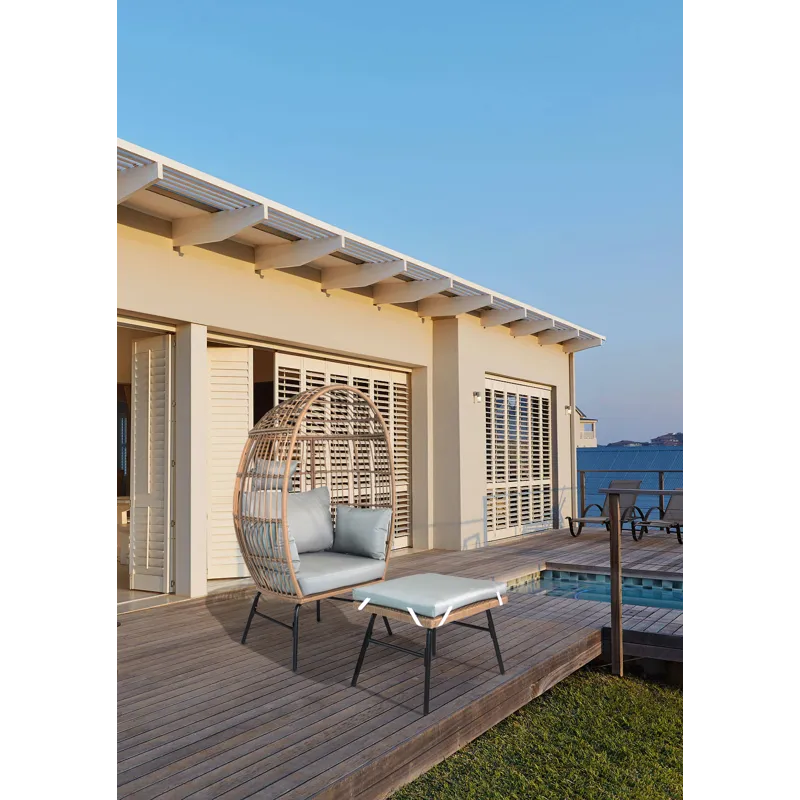 Outdoor Garden Wicker Egg Chair And Footstool Patio Chaise, With Cushions, Outdoor Indoor Basket Cha