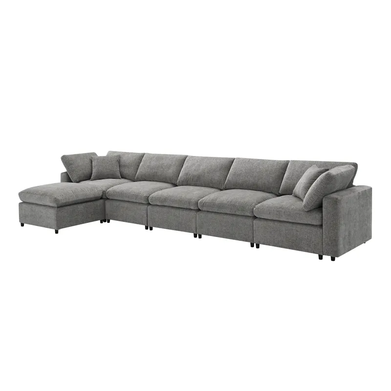 Modern Modular Cloud Sofa Bed, 6 Seat Chenille Sectional Couch Set With Ottoman, Free Combination, C