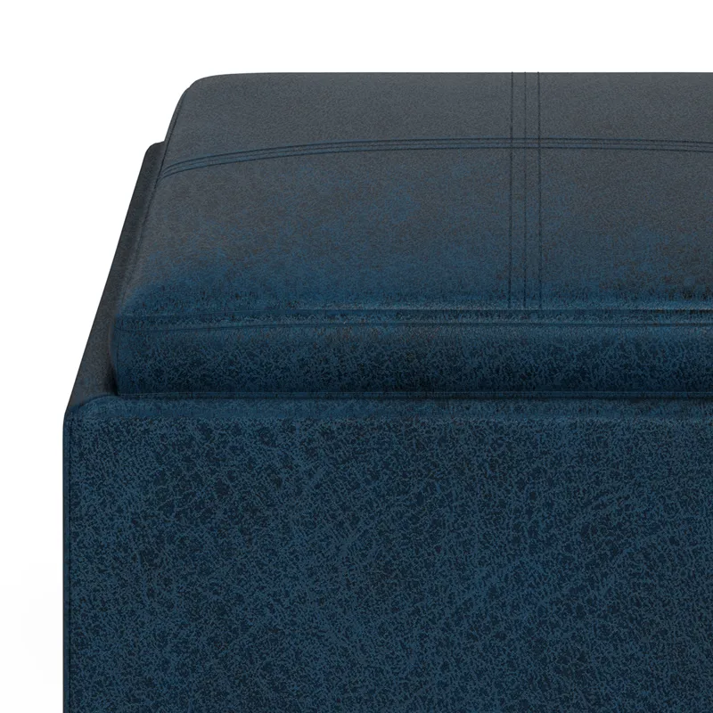 Rockwood - Cube Storage Ottoman with Tray - Distressed Dark Blue