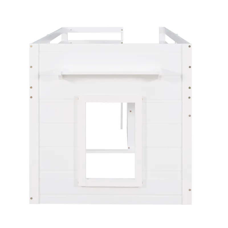 Twin Size Loft Bed With Cabinet And Shelf - White