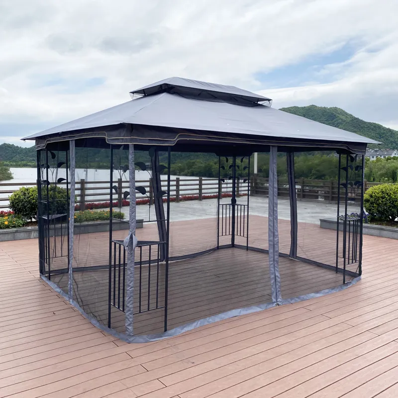 Outdoor Patio Gazebo Canopy Tent With Ventilated Double Roof And Mosquito Net (Detachable Mesh Scree