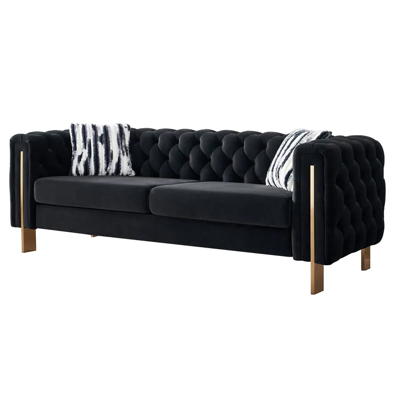 Chesterfield - Modern Tufted Velvet Living Room Sofa, 84.25\'\'W Couch - Black