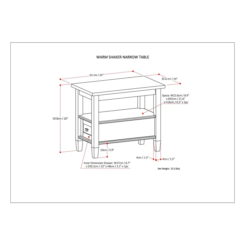 Warm Shaker - Narrow Side Table - White