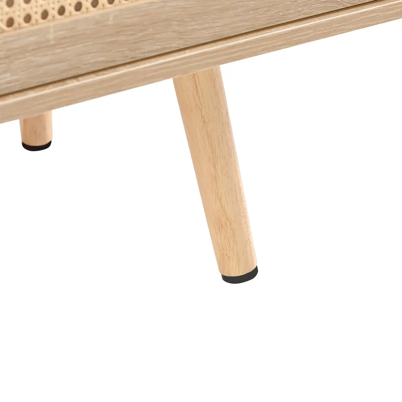 55.12\" Rattan TV Cabinet, Double Sliding Doors For Storage, Adjustable Shelf, Solid Wood Legs, TV C