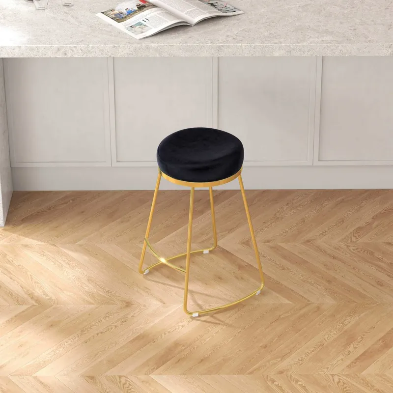 Jane - 26\" Mid-Century Modern Luxury Upholstered Stool - Black