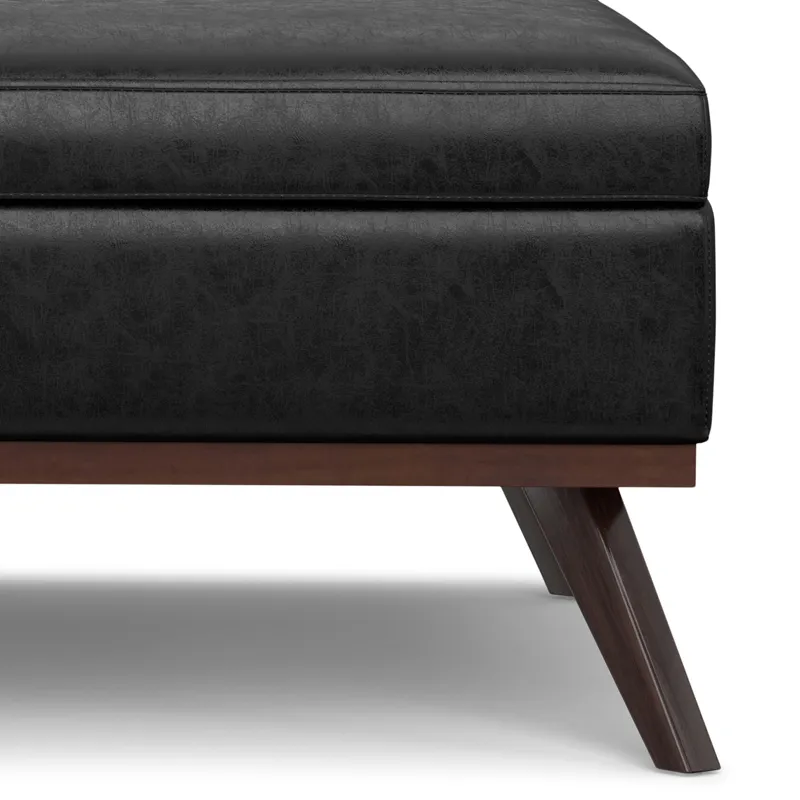 Owen - XL Square Coffee Table Storage Ottoman - Distressed Black