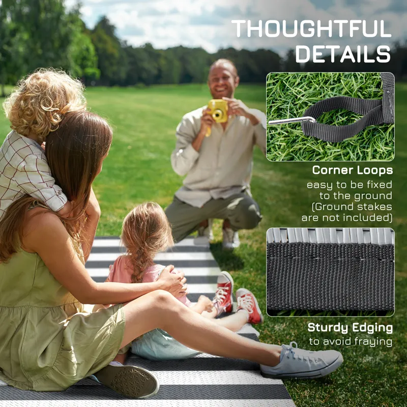 Outsunny - Reversible Outdoor Rug, 9\' x 12\' Waterproof Plastic Straw Floor Mat, Portable Rv Campin