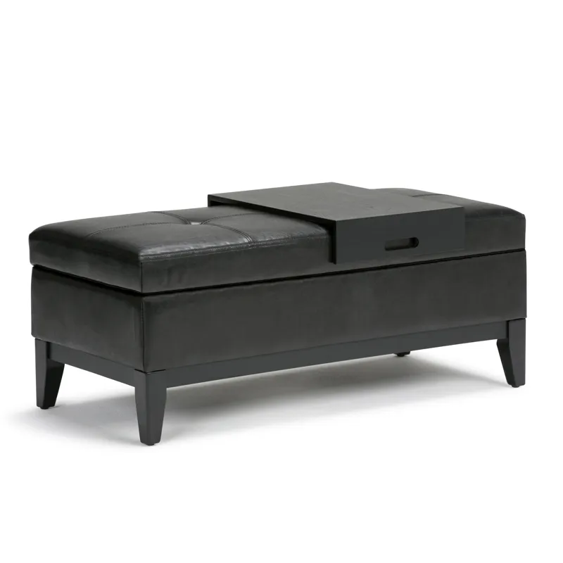 Oregon - Storage Ottoman Bench with Tray - Midnight Black