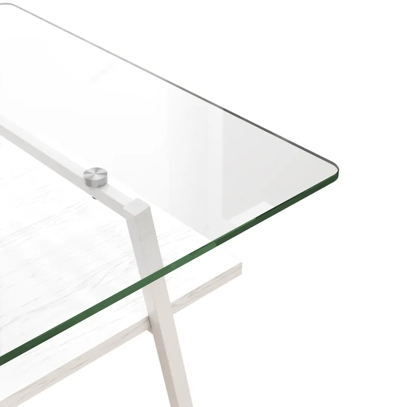 Rectangle Coffee Table, Tempered Glass Tabletop With Metal Legs, Modern Table For Living Room - Tran