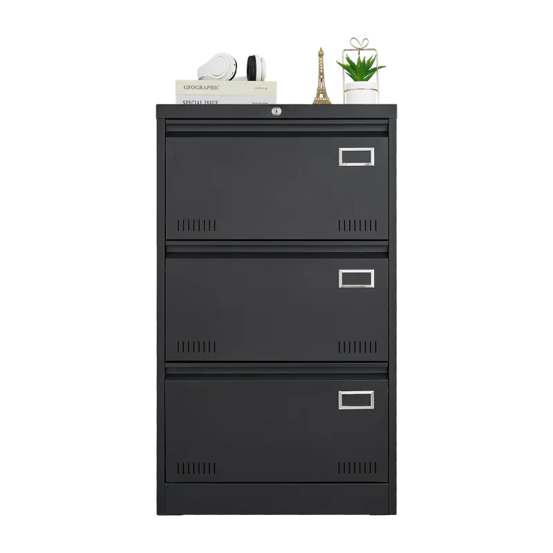 Filing Cabinet Lateral File Cabinet 3 Drawer, Blcak Locking Metal File Cabinets Three Drawer, Office