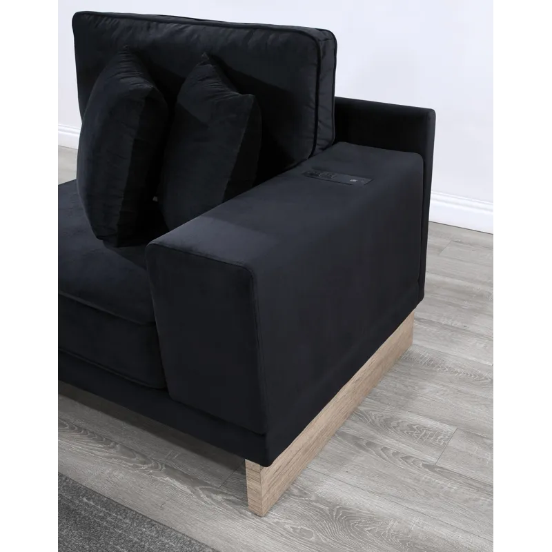 Memphis - 122.5\"W Black Velvet Reversible Sectional Sofa Ottoman With Storage Compartment, Drawer, 
