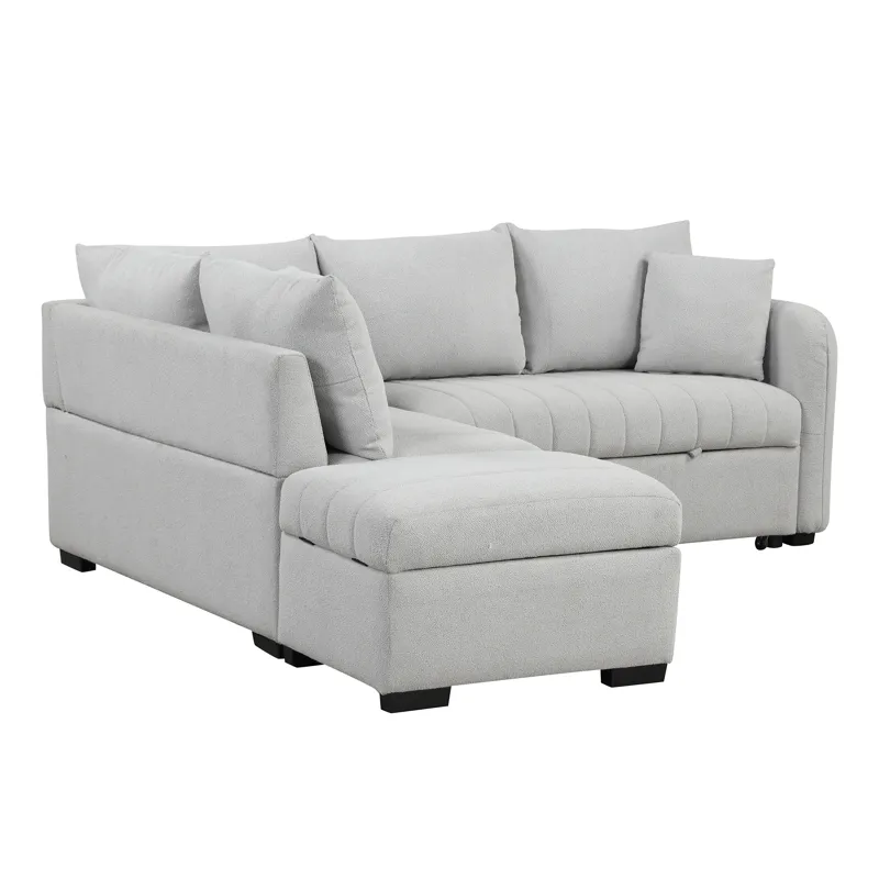 L-Shaped Sectional Pull Out Sofa Bed Sleeper Sofa With Two USB Ports, Two Power Sockets And A Movabl