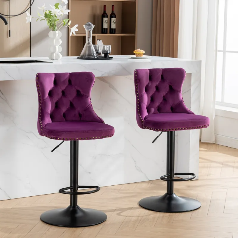 Swivel Velvet Barstools Adjusatble Seat Height , Modern Upholstered Bar Stools With Backs Comfortabl