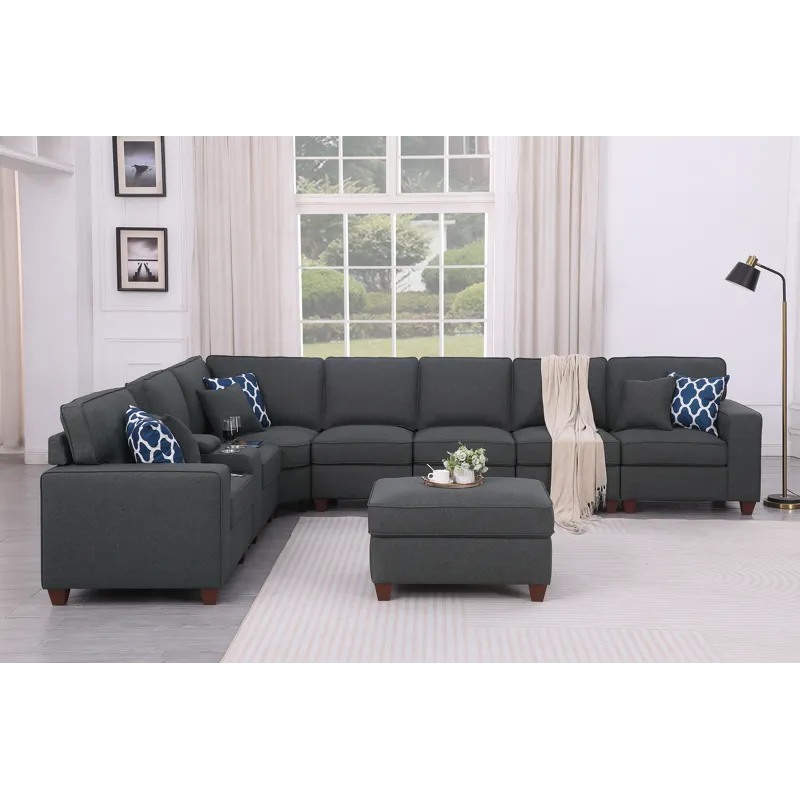 Hannah - Sectional Sofa With Ottoman - Dark Gray