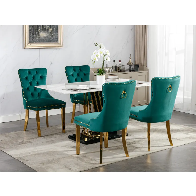 Nikki - Modern, High-End Tufted Solid Wood Contemporary Velvet Upholstered Dining Chair With Golden 