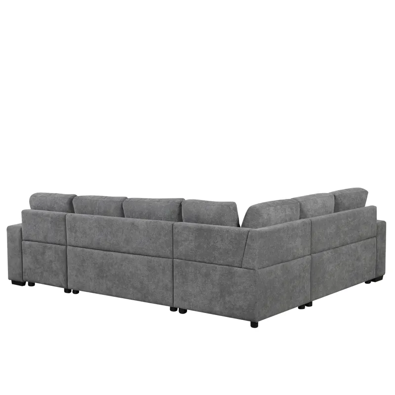 U-Shaped Sectional Sofa Pull-Out Sofa Bed With Two USB Ports, A Storage Chaise Lounge And Four Back 