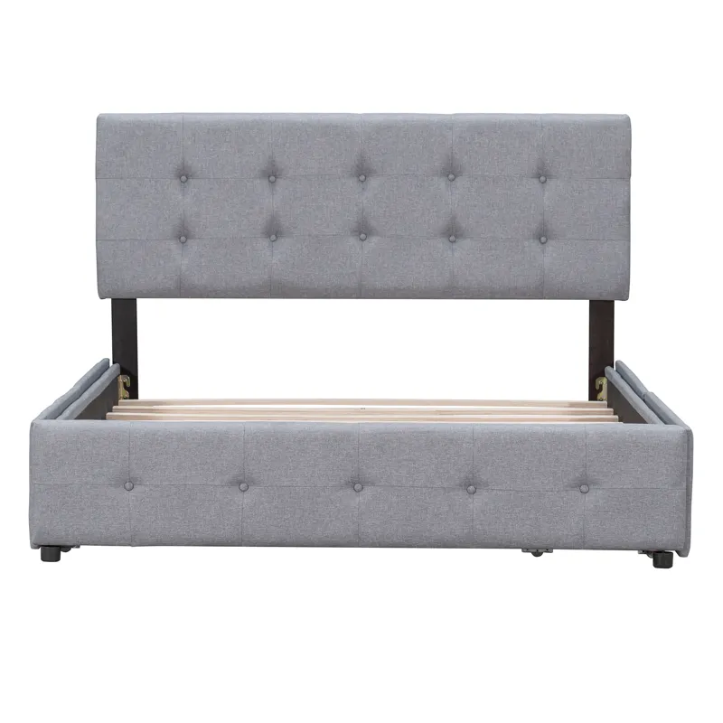 Queen Size Upholstered Platform Bed With Classic Headboard And 4 Drawers, No Box Spring Needed - Lig
