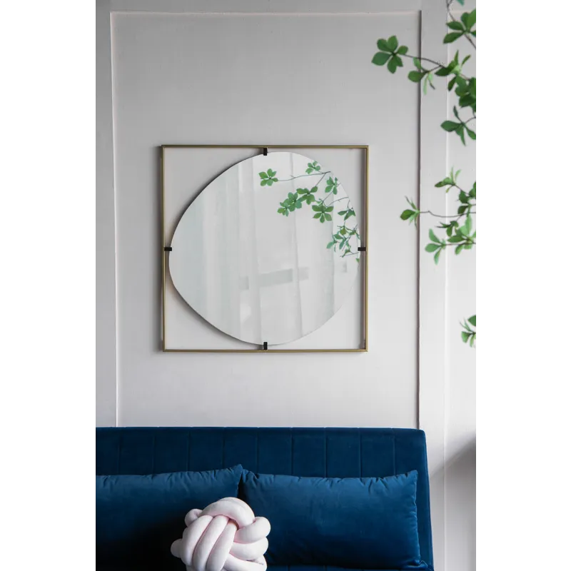 Poppy Mirror With Gold Metal Frame Contemporary Design For Bathroom, Entryway Wall Decor - Golden Black
