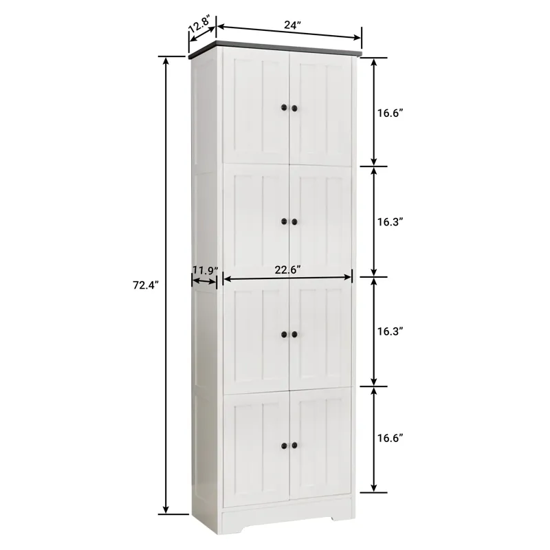 Tall Storage Cabinet With 8 Doors And 4 Shelves, Wall Storage Cabinet For Living Room, Kitchen, Offi