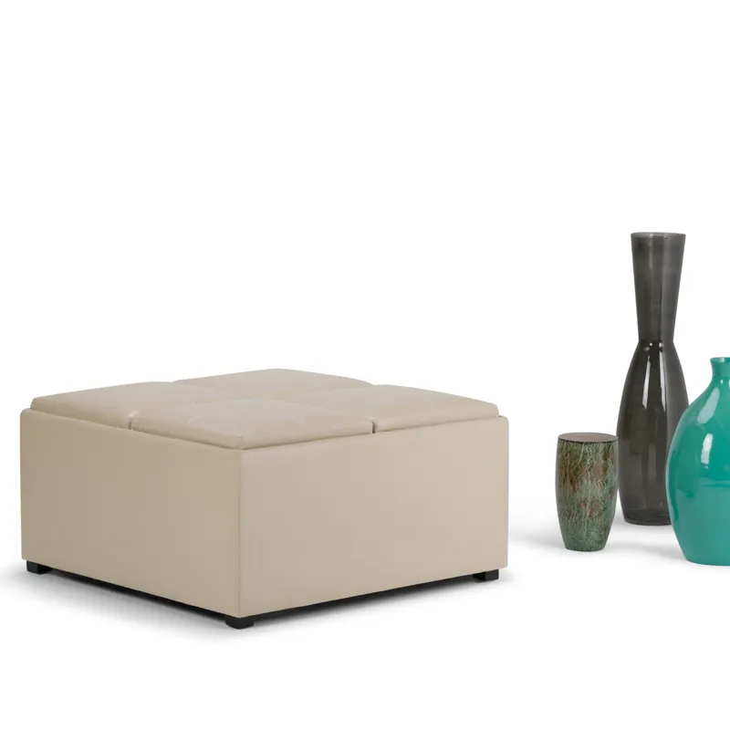 Avalon - Square Coffee Table Storage Ottoman - Satin Cream